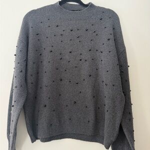 Chic Charcoal Sweater with Bead Accents